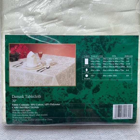 NIP Vintage Damask 70” Round Tablecloth Christmas Bells - Picture 6 of 9